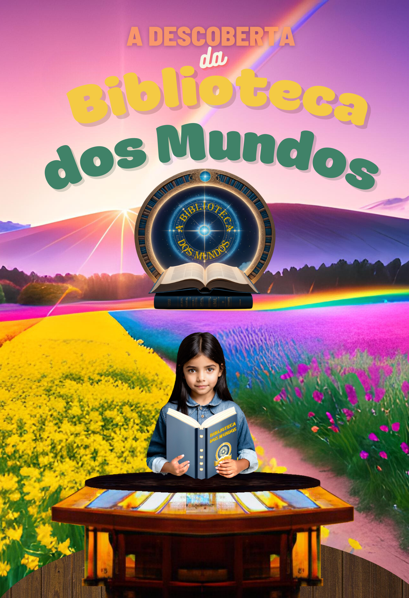 Capa do livro A Descoberta da Biblioteca dos Mundos, com a Lúcia